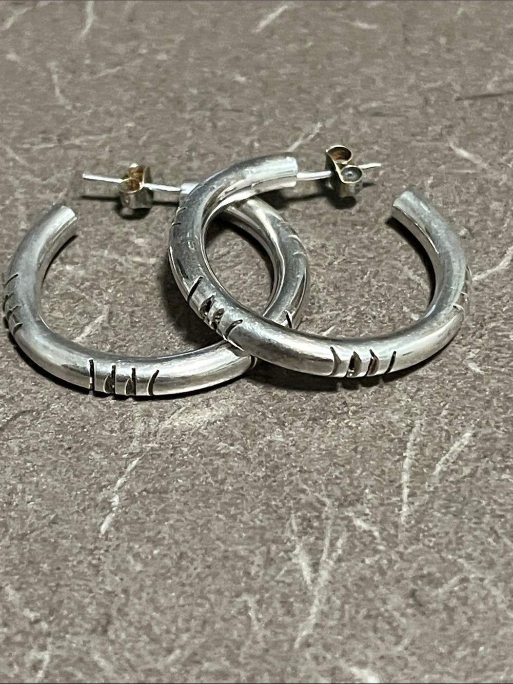 Sterling Silver Textured Hoop Earrings - 2” round. Not marked